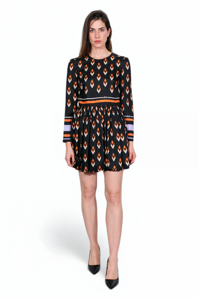 Valentino Graphic Print Long Sleeve Mini Dress