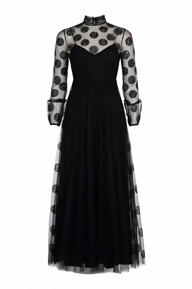 Valentino Sheer Polka Dot Tulle Evening Dress