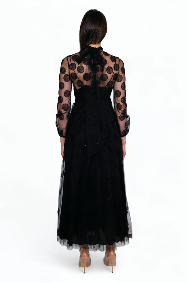 Valentino Sheer Polka Dot Tulle Evening Dress
