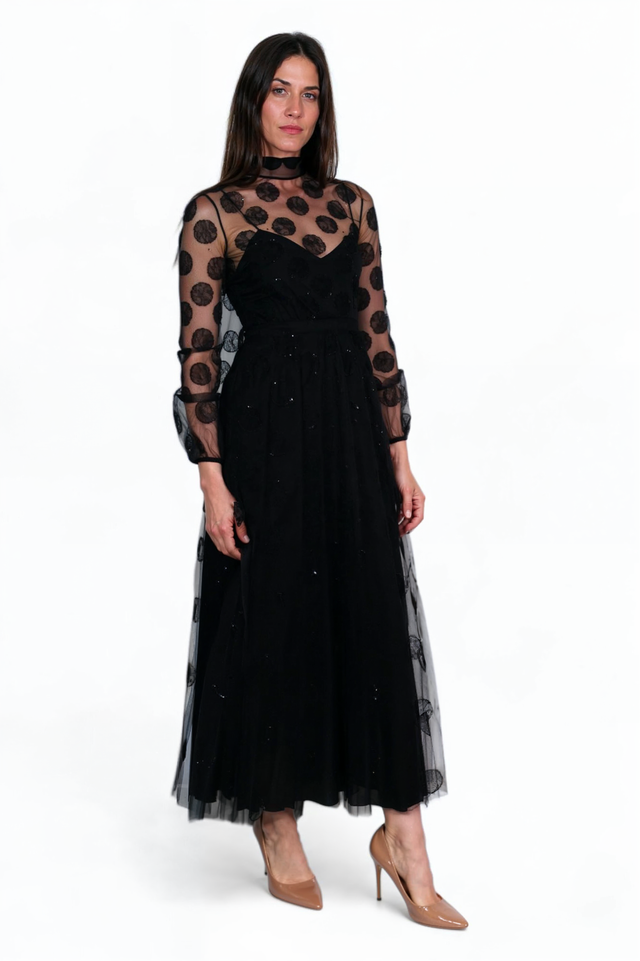 Valentino Sheer Polka Dot Tulle Evening Dress
