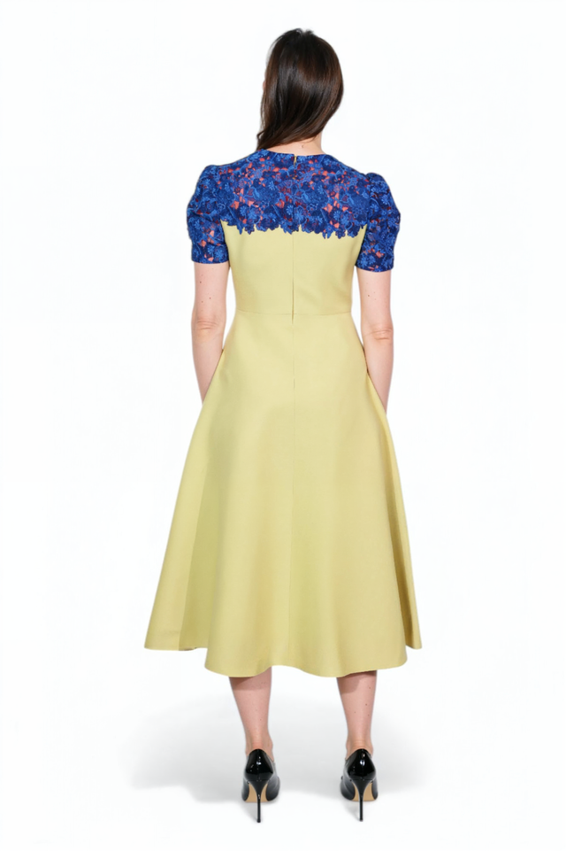 Valentino Chartreuse A-Line Dress with Embroidered Bodice