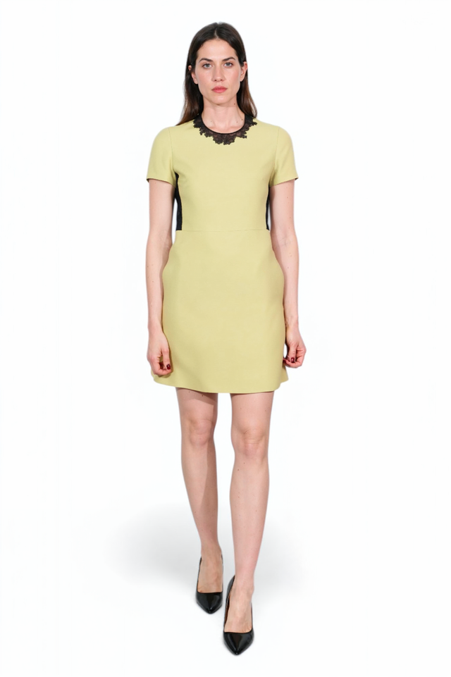 Valentino Crepe Dress with Black Lace Insets