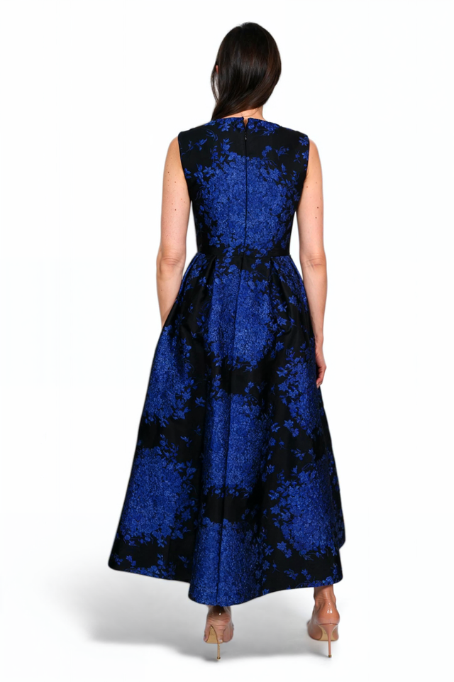 Valentino Midnight Blue Floral Brocade Sleeveless Gown