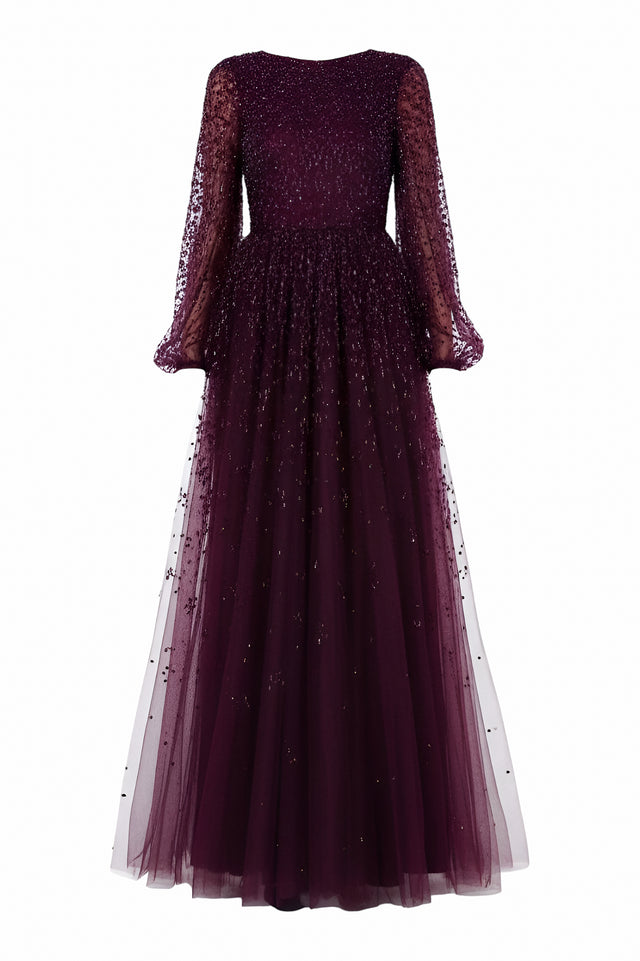 Valentino Sequined Tulle Gown - Deep Burgundy