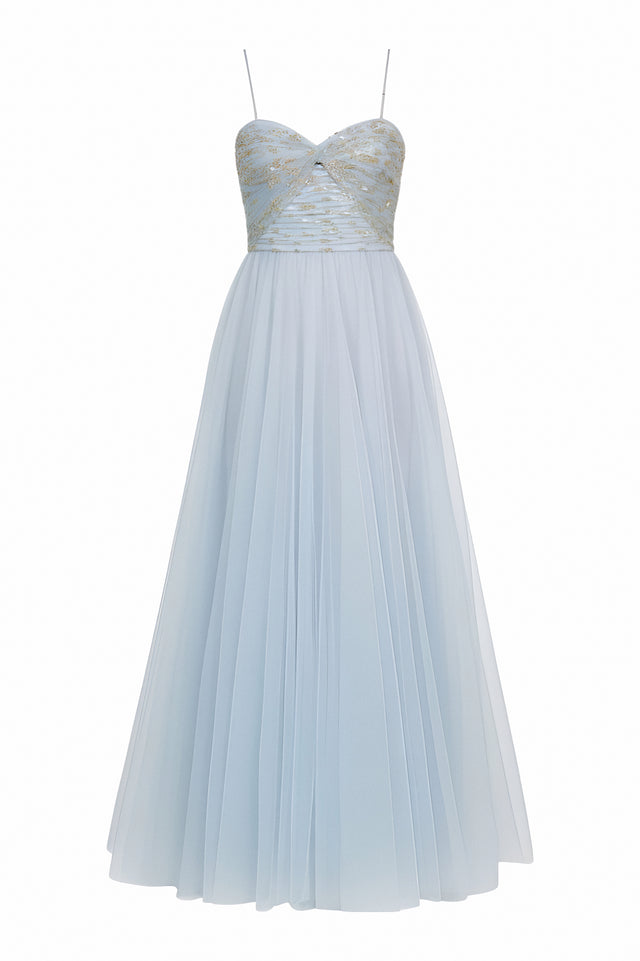 Valentino Powder Blue Tulle Gown with Embroidered Bodice