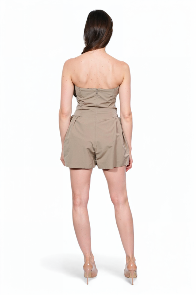 Valentino Taupe Bow-Front Strapless Romper