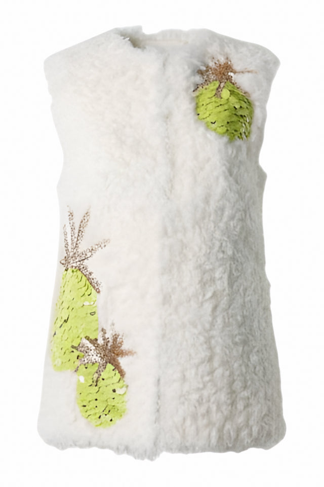 Valentino White Textured Gilet with Sequin Embroidery