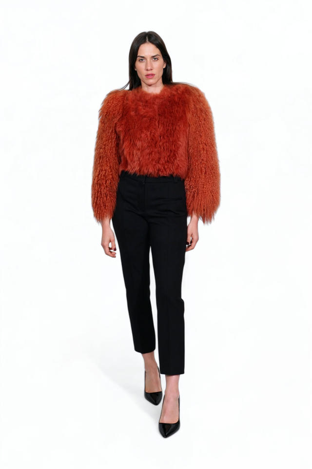 Red Valentino Shearling Texture Rust-Red Fur Jacket
