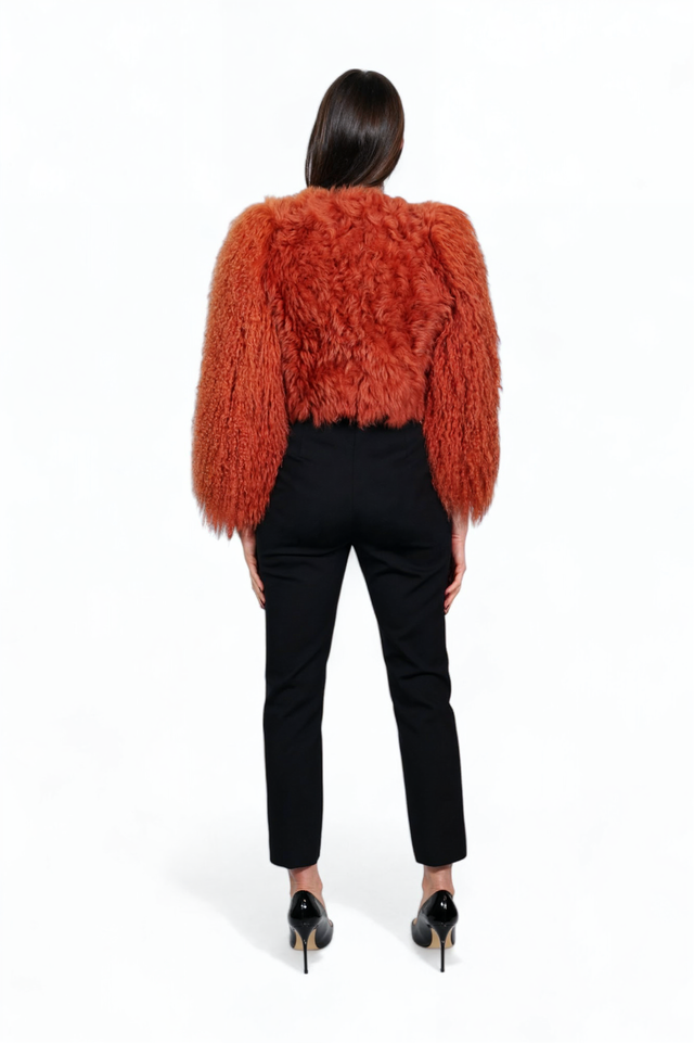 Red Valentino Shearling Texture Rust-Red Fur Jacket