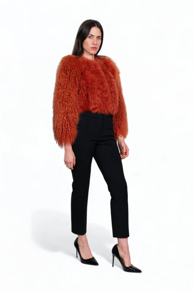 Red Valentino Shearling Texture Rust-Red Fur Jacket