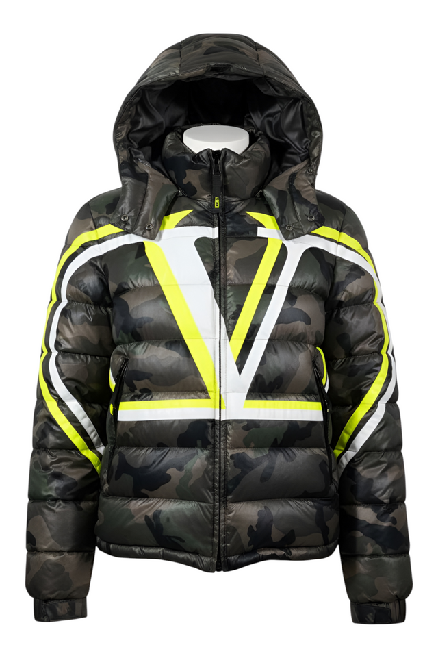 Valentino Camouflage VLogo Down Puffer Jacket — Green Camo