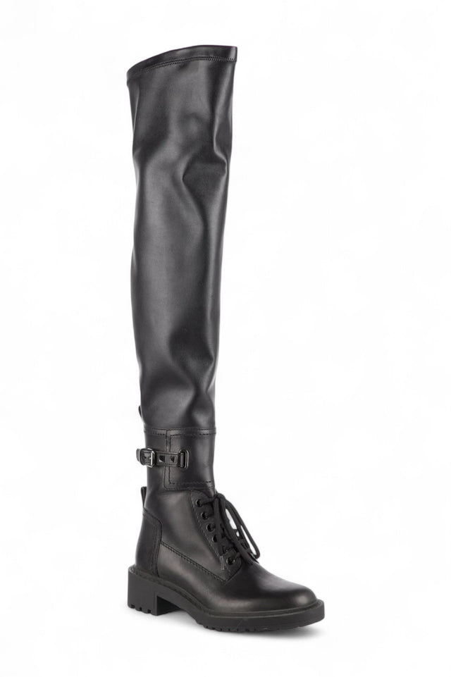 Valentino Garavani Over-the-Knee Stretch Combat Boot – Black
