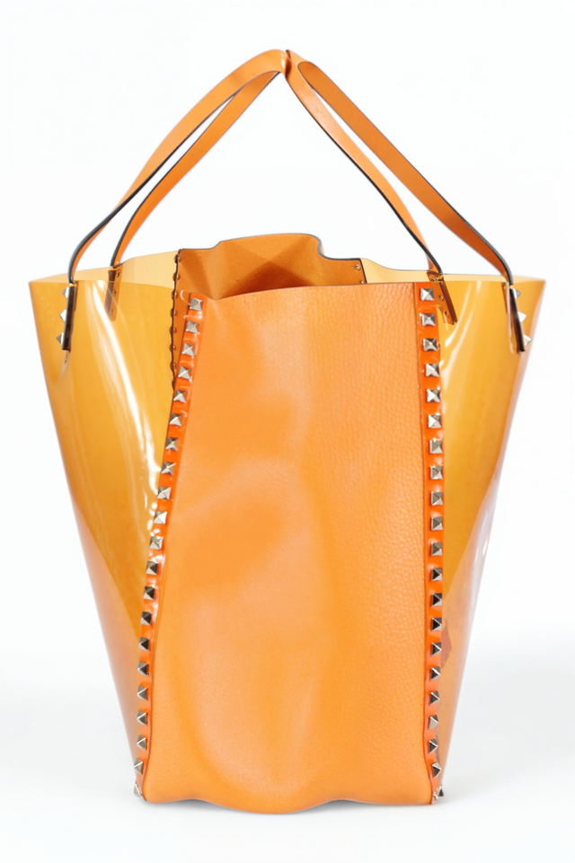 Valentino Garavani Rockstud Transparent PVC & Leather Tote Bag in Orange