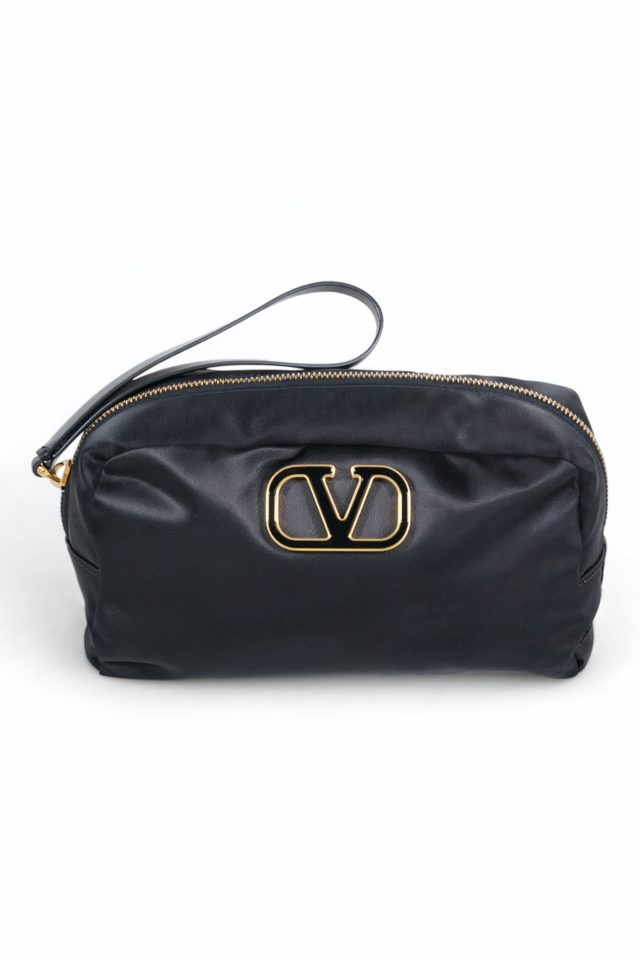 Valentino Garavani VLogo Toiletry Pouch / Clutch in Black Nylon