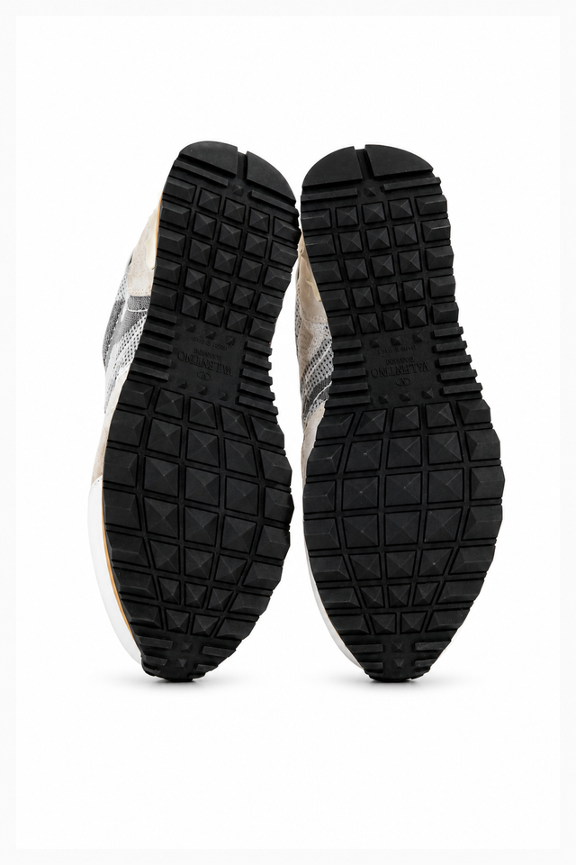 Valentino Garavani Camouflage Mesh Low-Top Sneakers in White/Grey