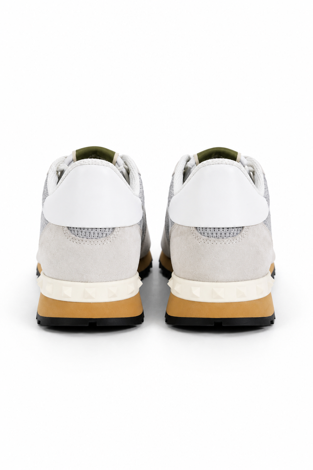 Valentino Garavani Camouflage Mesh Low-Top Sneakers in White/Grey