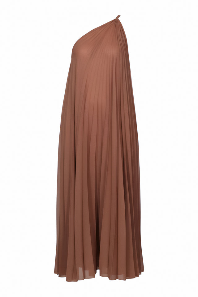 Valentino Bronze One-Shoulder Pleated Dress