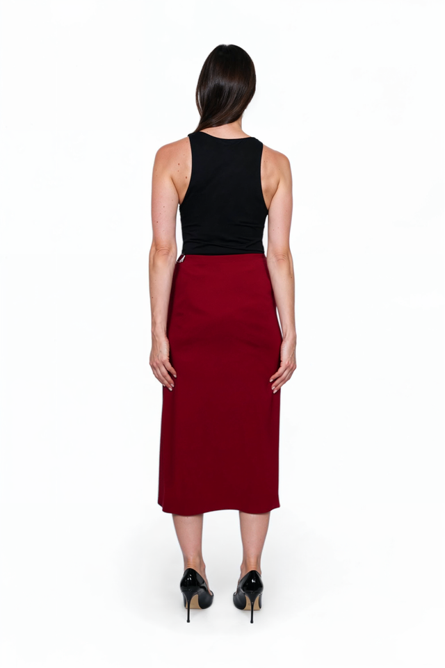 Valentino Burgundy High-Slit Pencil Skirt