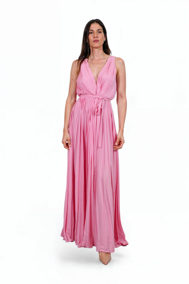 Valentino Garavani Rose Pink Pleated V-Neck Gown