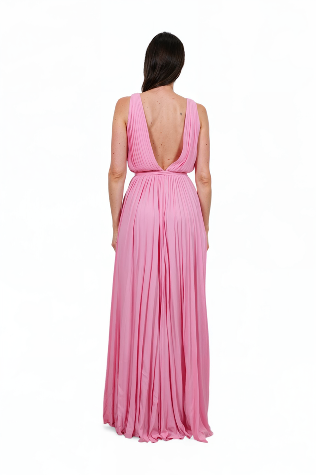 Valentino Garavani Rose Pink Pleated V-Neck Gown