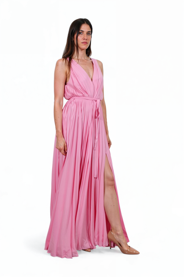 Valentino Garavani Rose Pink Pleated V-Neck Gown