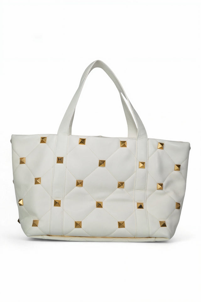 Valentino Garavani Roman Stud Quilted Leather Tote Bag — Lime or Ivory
