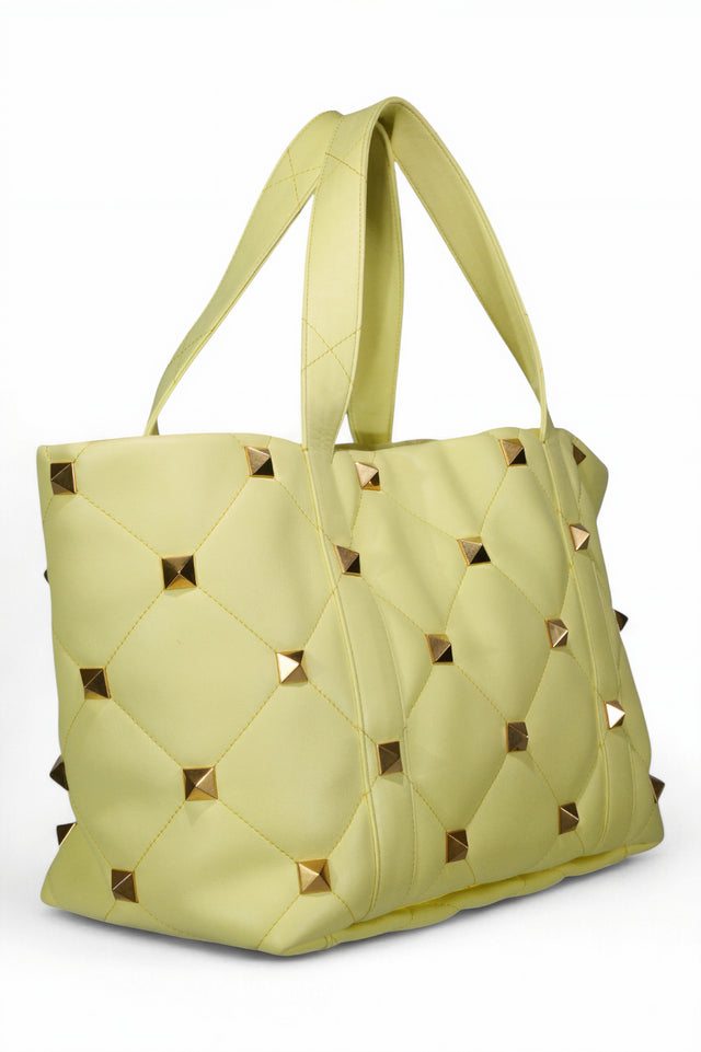 Valentino Garavani Roman Stud Quilted Leather Tote Bag — Lime or Ivory