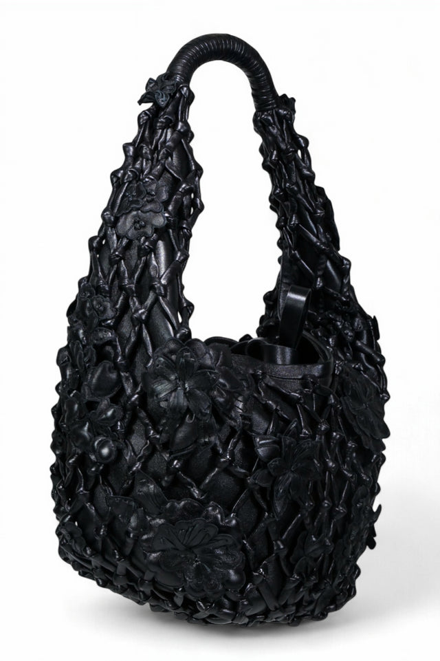 Valentino Garavani Handwoven Leather Floral Hobo Bag