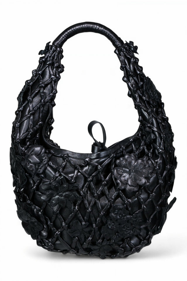 Valentino Garavani Handwoven Leather Floral Hobo Bag