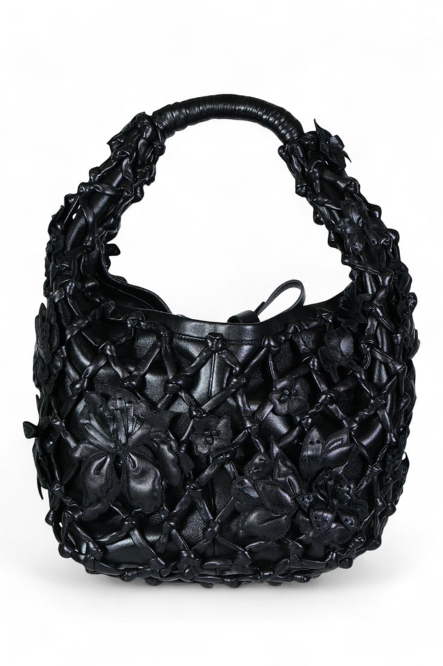 Valentino Garavani Leather Flower-Embellished Shoulder Bag