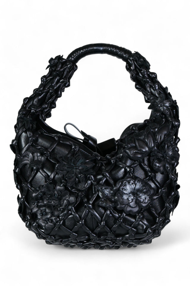 Valentino Garavani Leather Flower-Embellished Shoulder Bag