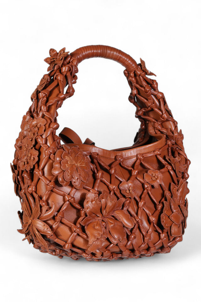 Valentino Garavani Leather Flower-Embellished Shoulder Bag