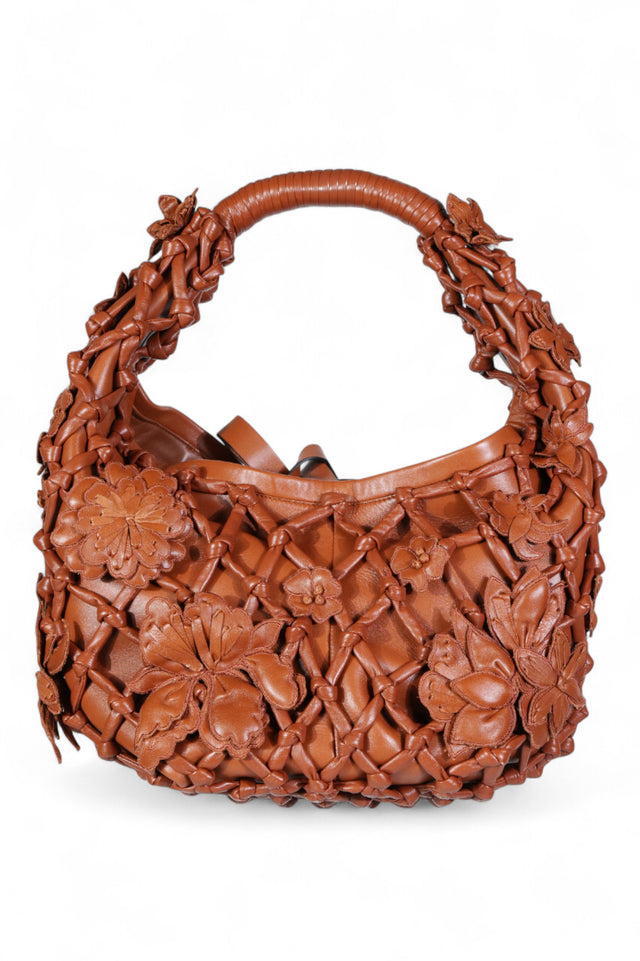 Valentino Garavani Leather Flower-Embellished Shoulder Bag