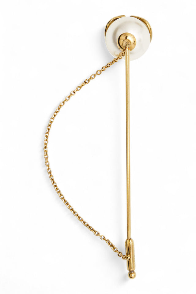 Valentino Garavani VLogo Pearl and Gold Stick Pin Brooch