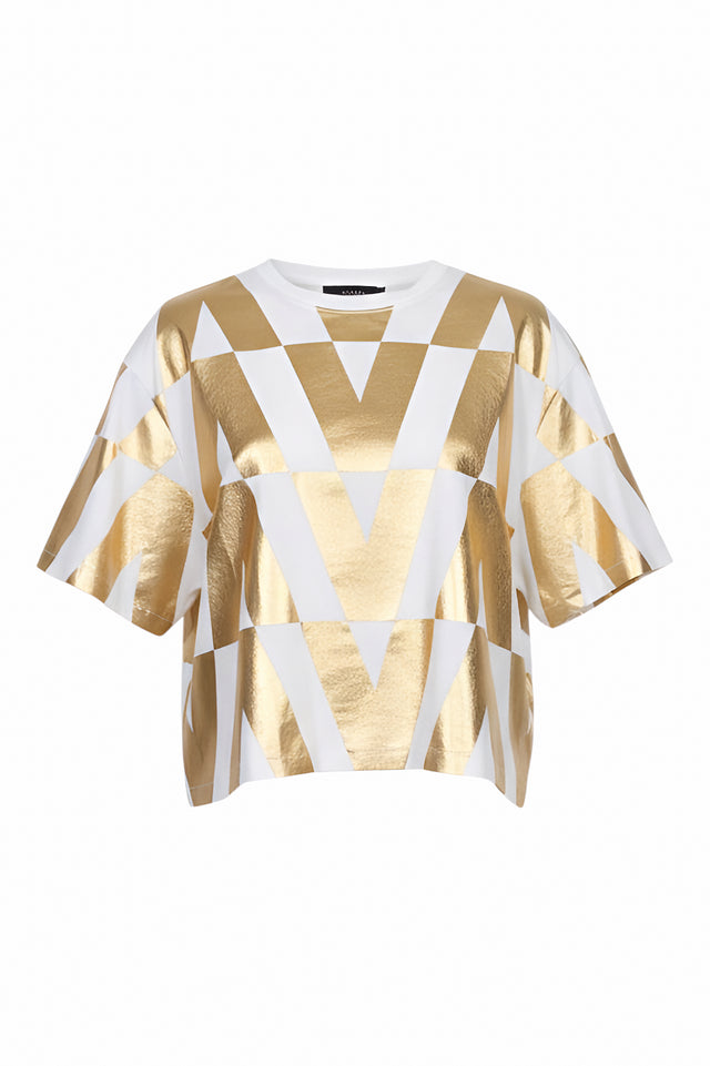 Valentino White & Gold Foil Logo Geometric T-Shirt