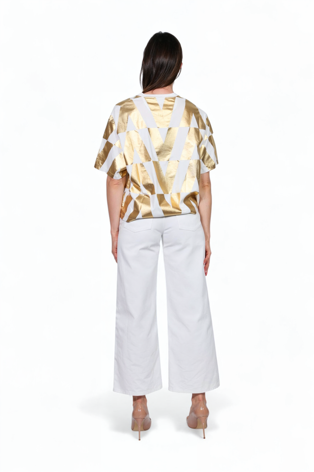 Valentino White & Gold Foil Logo Geometric T-Shirt