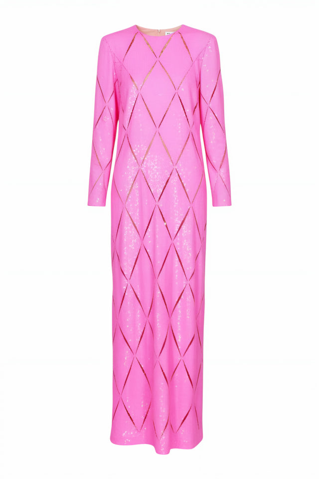 Valentino Hot Pink Sequin Diamond-Pattern Gown