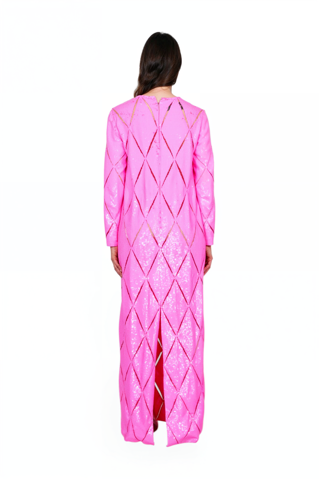 Valentino Hot Pink Sequin Diamond-Pattern Gown