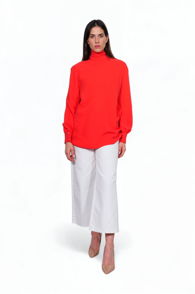 Valentino Red High Neck Silk Blouse