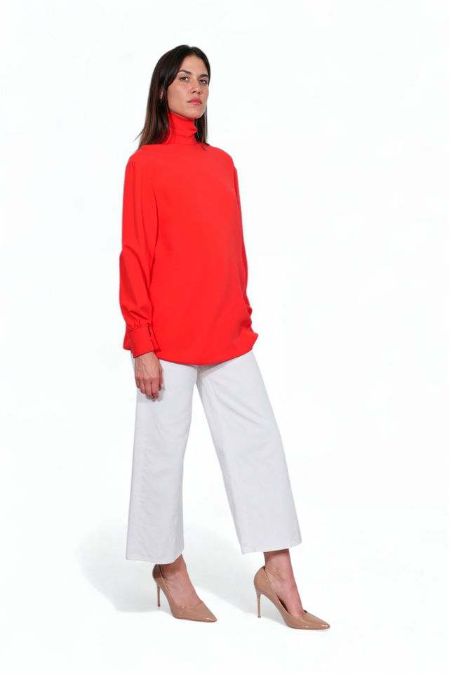 Valentino Red High Neck Silk Blouse