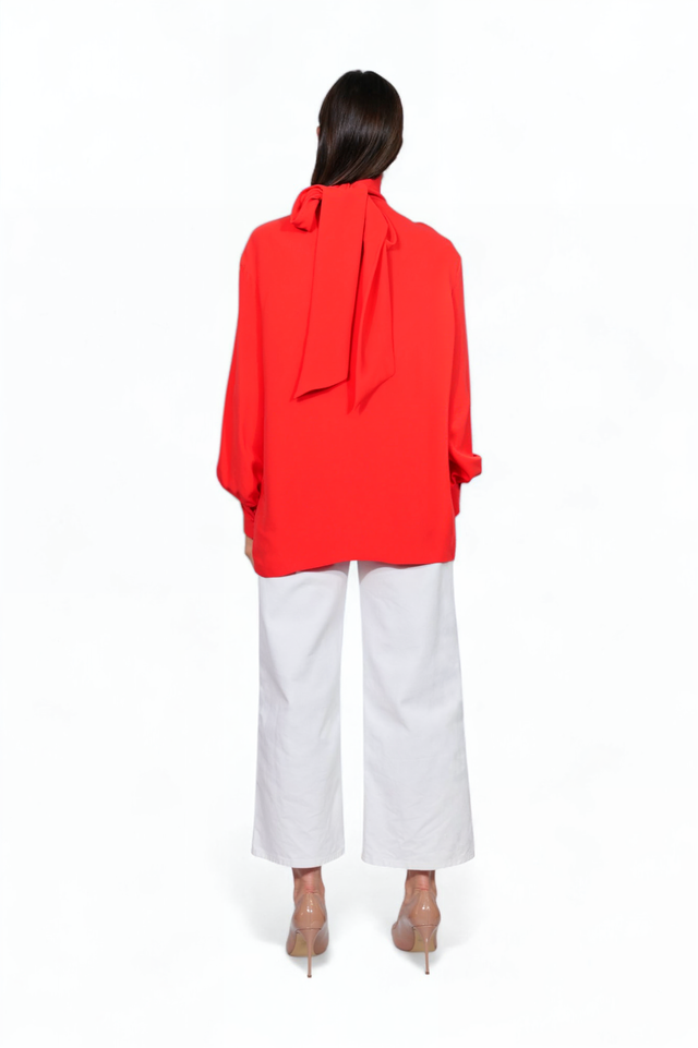Valentino Red High Neck Silk Blouse