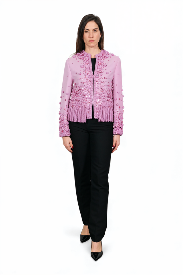 Valentino Lilac Embellished Jacket with 3D Appliqué Detailing