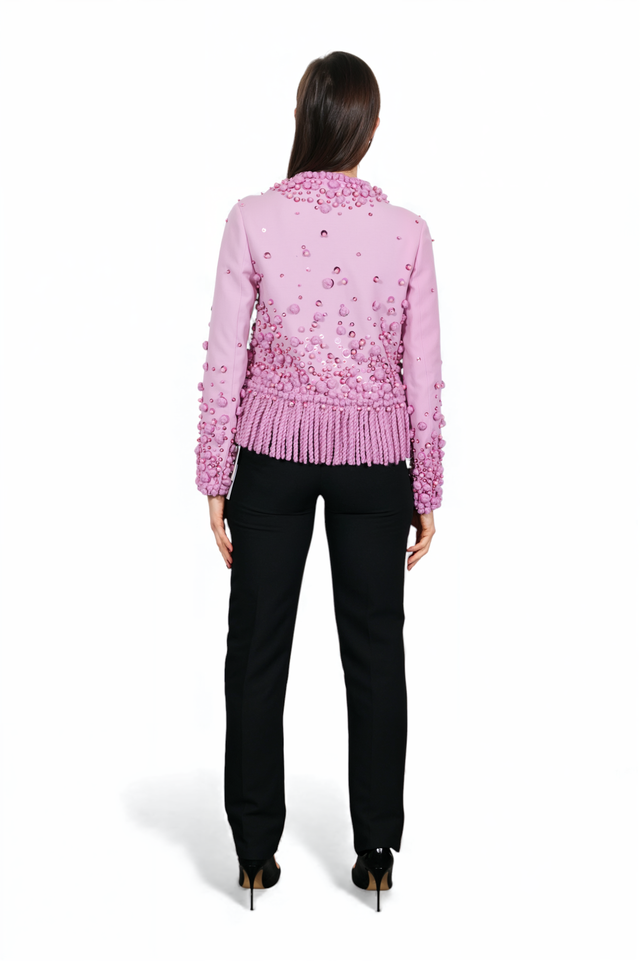 Valentino Lilac Embellished Jacket with 3D Appliqué Detailing