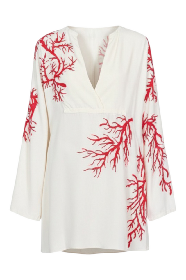 Valentino Ivory Coral Embroidered Mini Dress