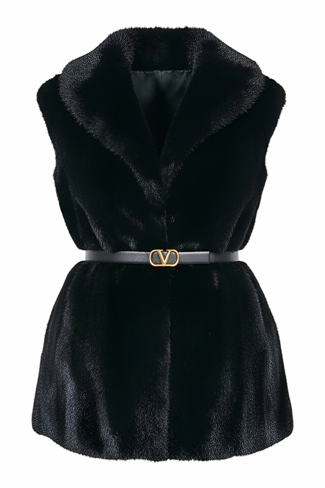 Valentino Mink Fur Vest with VLogo Belt