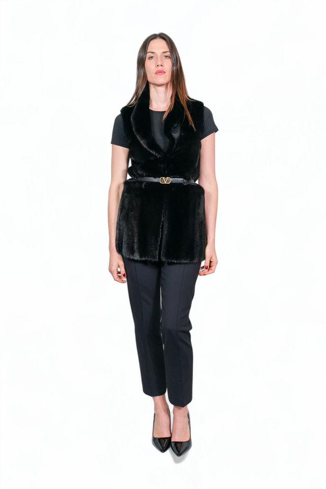 Valentino Mink Fur Vest with VLogo Belt