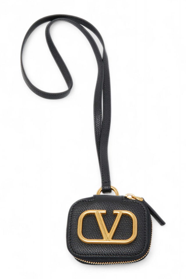 Valentino Garavani VLogo Signature AirPods Pro Case in Black Leather