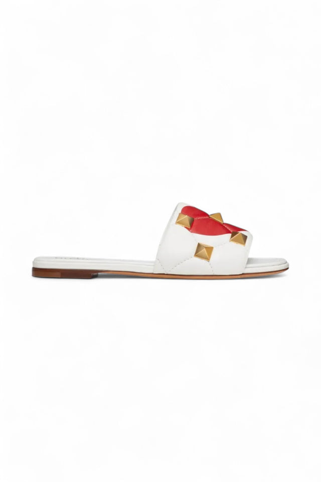 Valentino Garavani Roman Stud Flat Slide – White & Red
