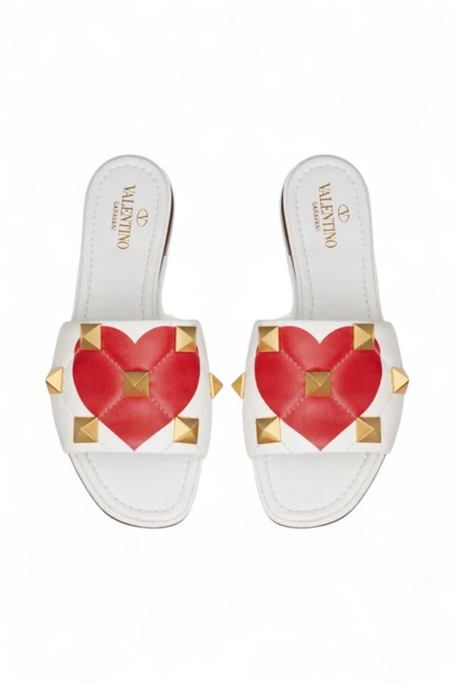 Valentino Garavani Roman Stud Flat Slide – White & Red