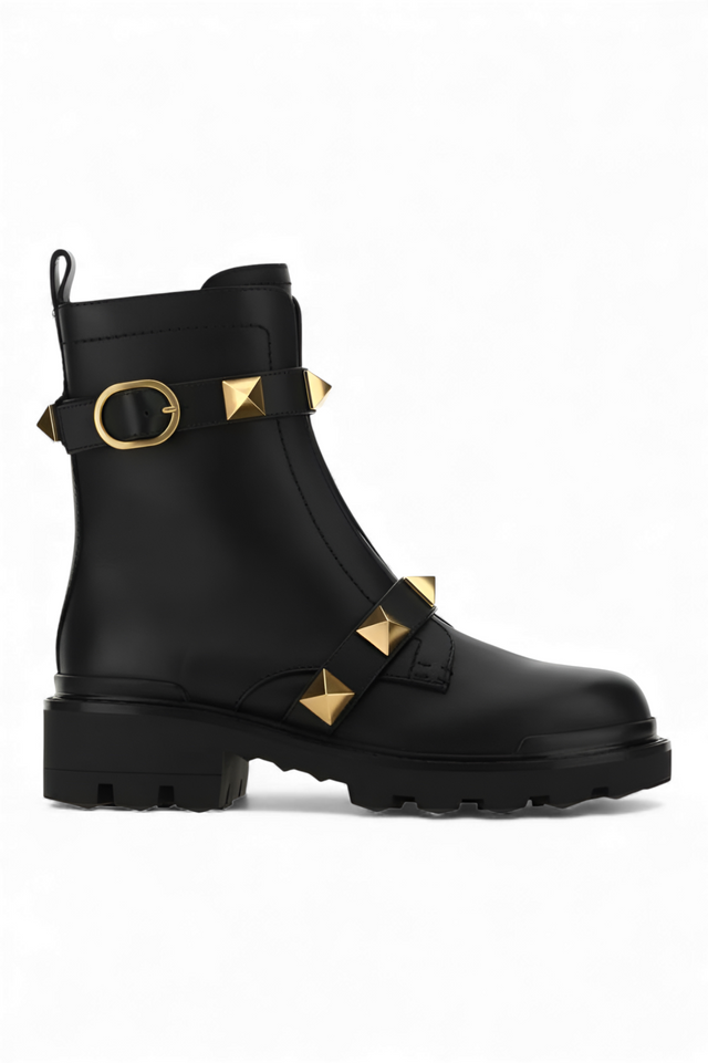 Valentino Garavani Roman Stud Leather Ankle Boots — Black